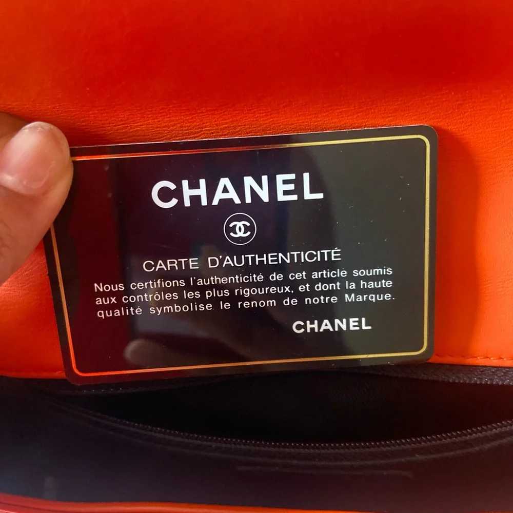 Mint Condition Chanel Orange Patent Leather Classic Flap Bag - Picture 13 of 15